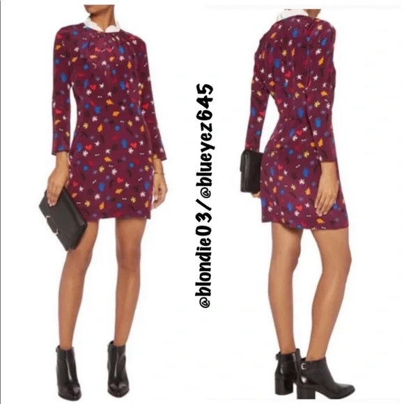 Sandro “Roxana” printed ruffle collar mini dress 1/S Women